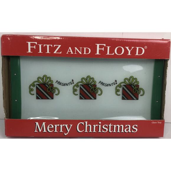 Fitz & Floyd Essentials Christmas Glass Serving Tray Holidays Snack Plate - Picture 1 of 6